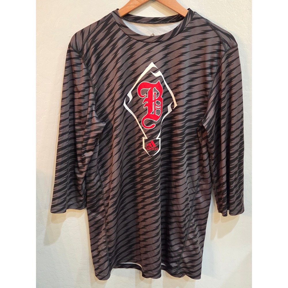 Vintage Adidas Baseball Training Shirt Grey Black Zigzag 3/4 Sleeve Large
